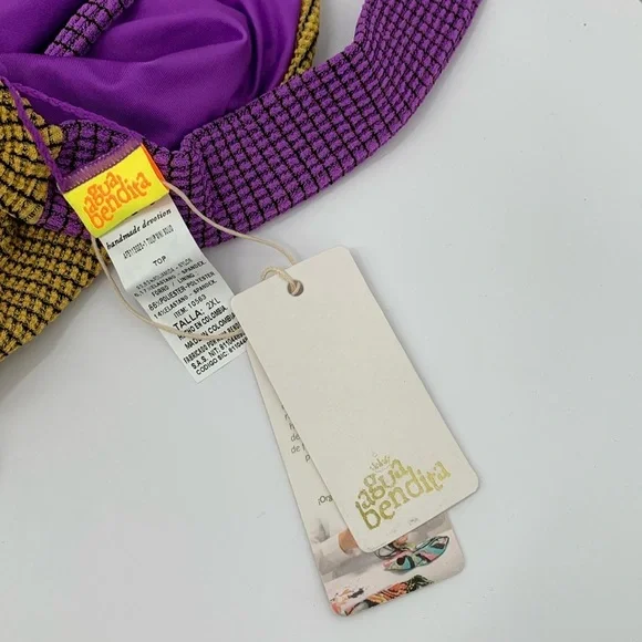 Agua Bendita Pacifico Tulip vini one shoulder bikini top swim gold purple new 2X - Picture 6 of 6